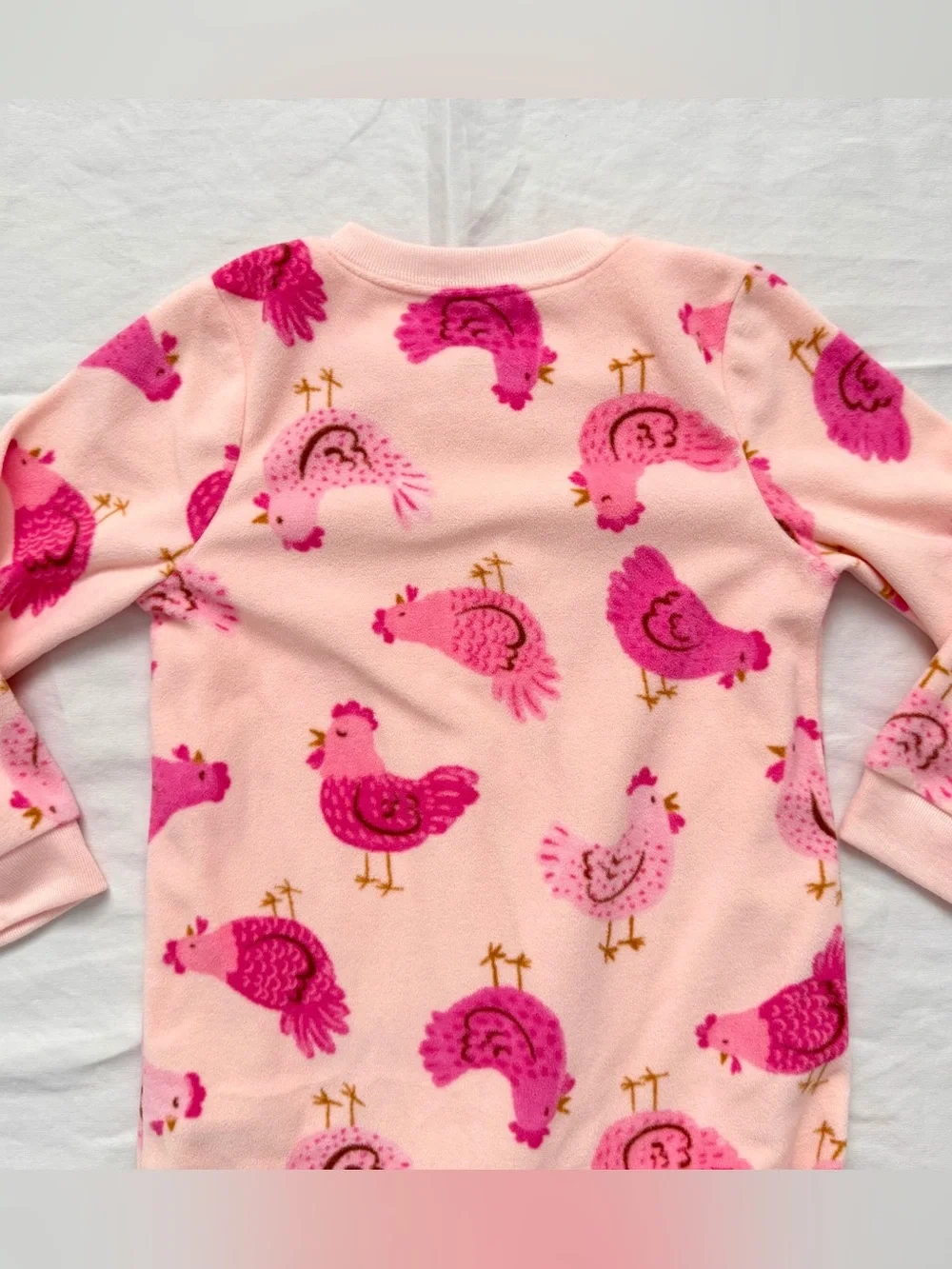 Carters Girls Fleece Bodysuit Pajamas | Pink with Chickens Print | 2T / 2A